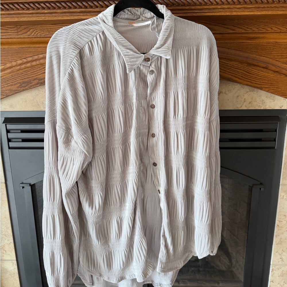 Free People Gray Textured Blouse